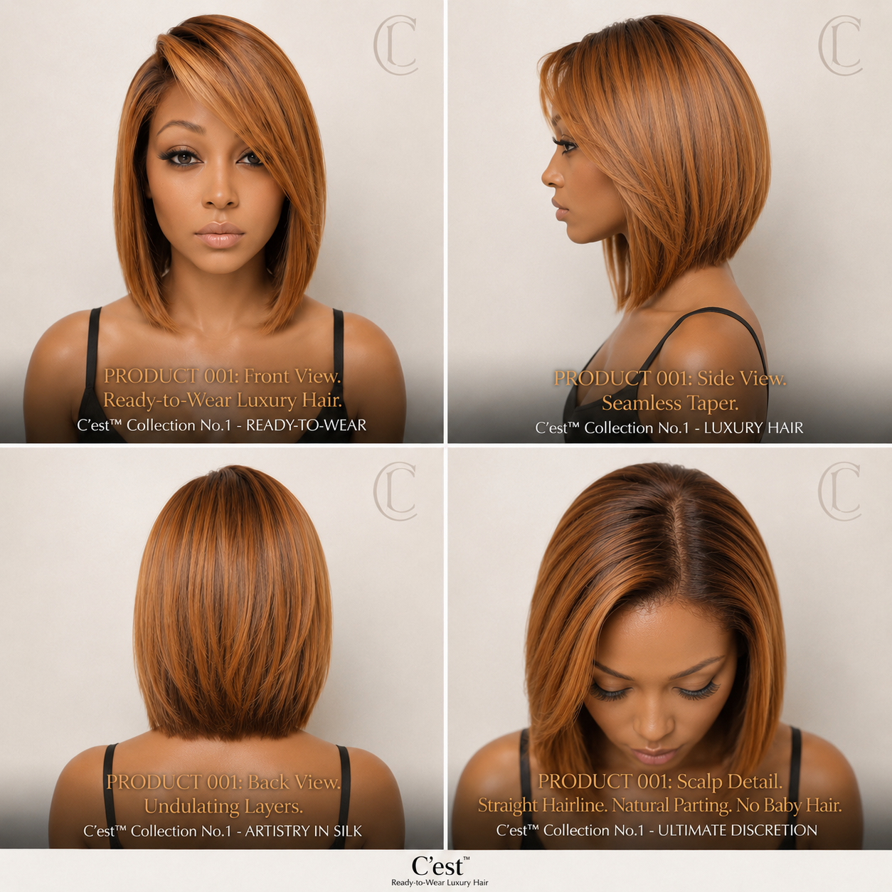 No. 03 — The Signature Bob — front, side, back and scalp detail views