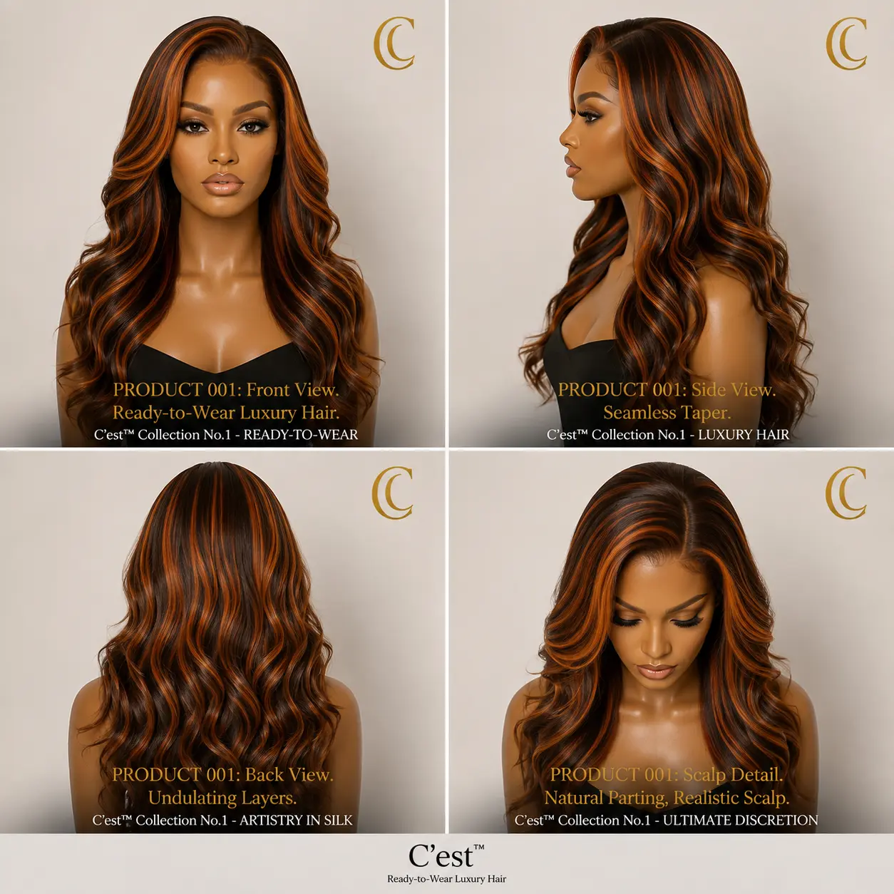 No. 13 — The Ember — front, side, back and scalp detail views