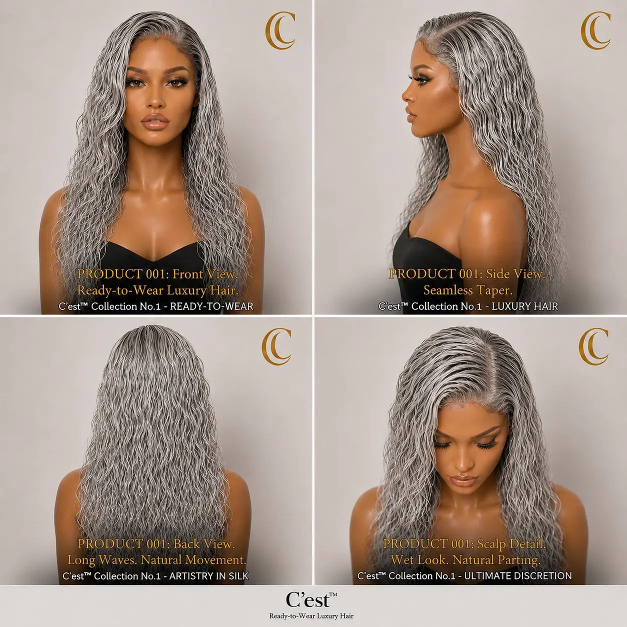 No. 11 — The Silver Lining — front, side, back and scalp detail views