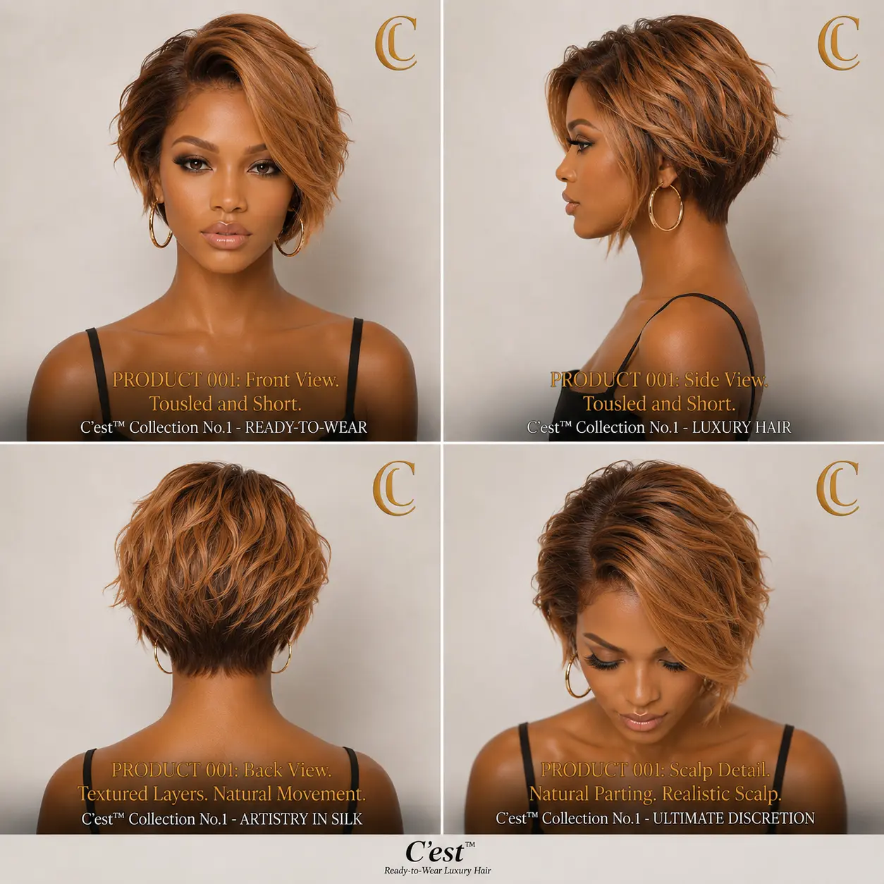 No. 14 — The Muse — front, side, back and scalp detail views