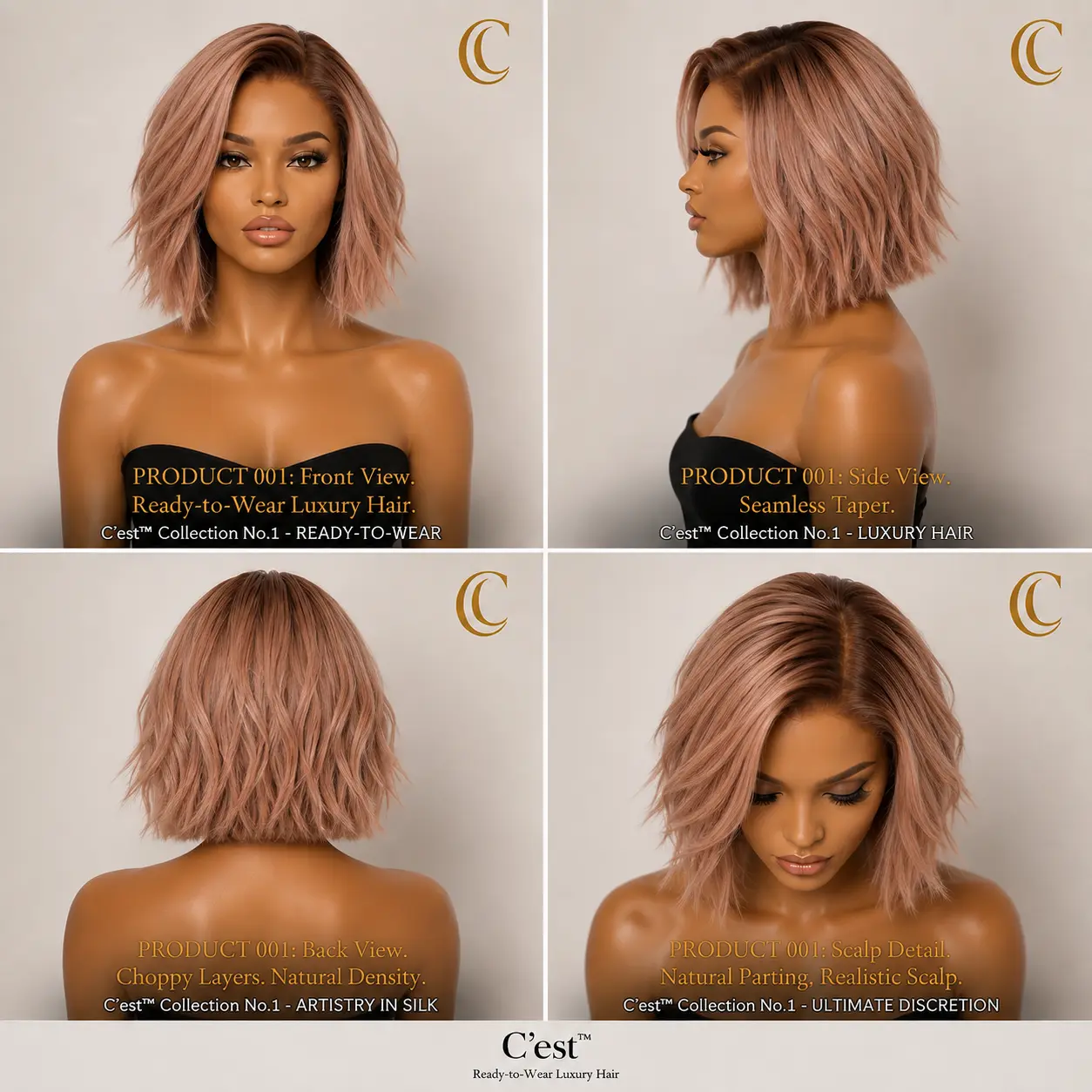 No. 08 — The Blush — front, side, back and scalp detail views