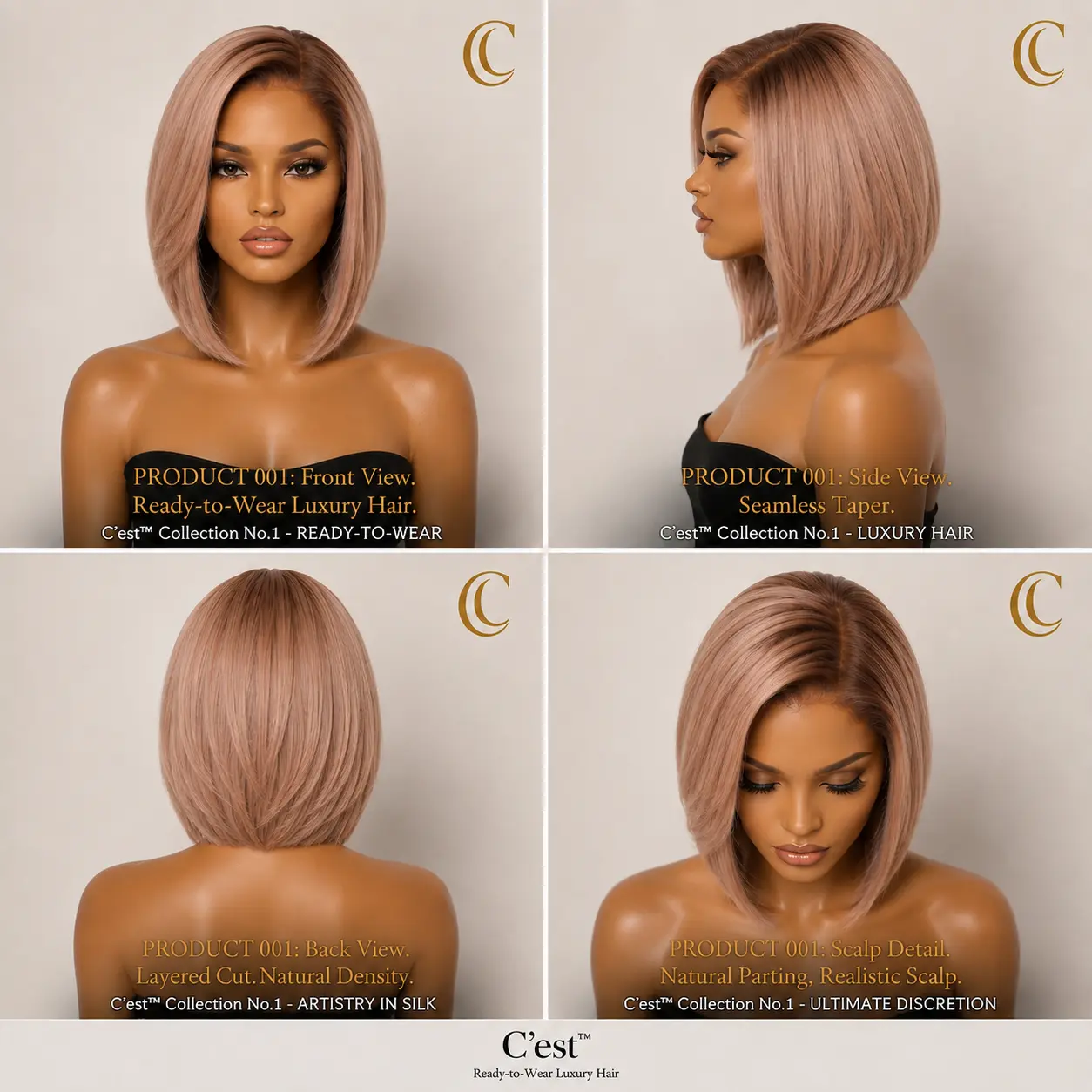 No. 15 — The Silk Lob — front, side, back and scalp detail views